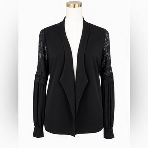 Black Cardigan L Sheer Lace Sleeve Open Front Sioni Milano